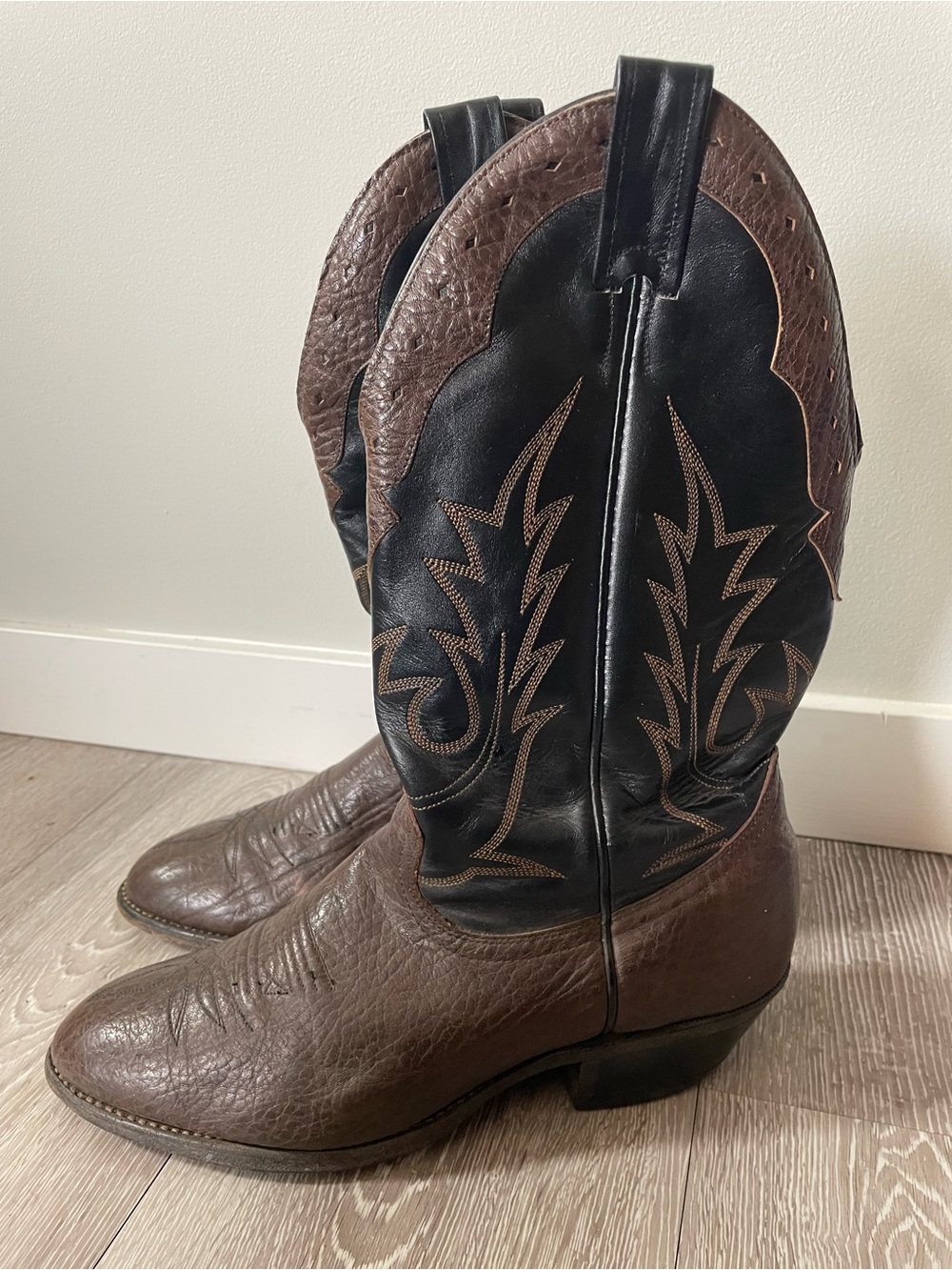 80s 90s Vintage Made In Canada Two Tone Western Leather Cowboy Boots Mens 8.5